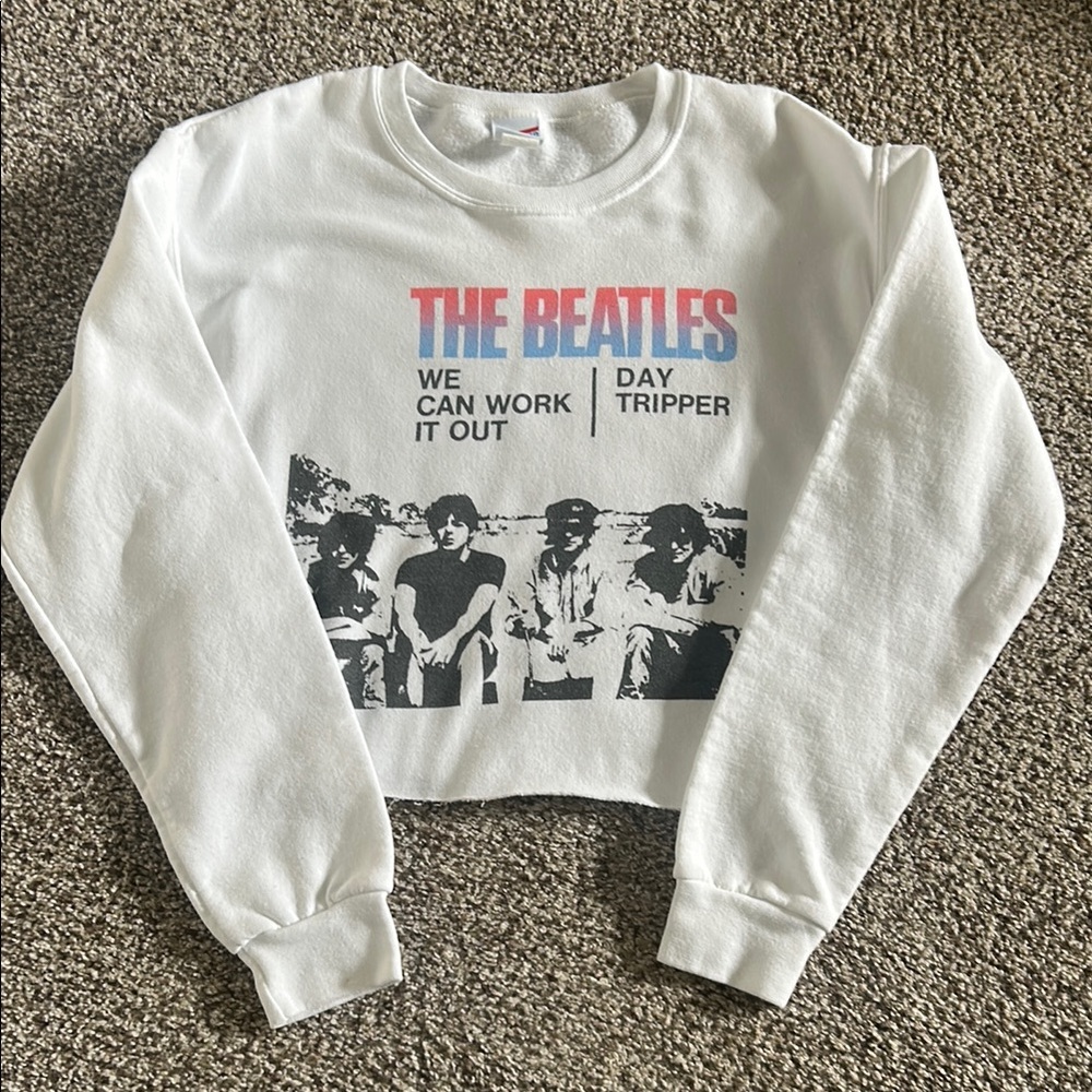 Junk Food Clothing White Beatles Cropped Sweatshirt - xs